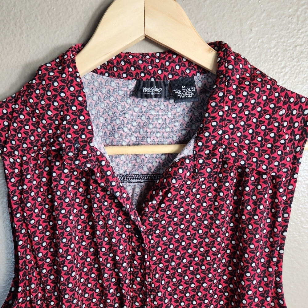 Mossimo Womens |M| Red Floral Sleeveless Buttonfront Shirtdress w/Waist Belt - Picture 2 of 6